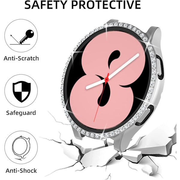 [5-pack] Wiskii kompatibelt med Samsung Galaxy Watch 4 Bling Crystal Rhinestone Watch Cover, Hard PC Diamond Protective Case med inbyggt skärmskydd