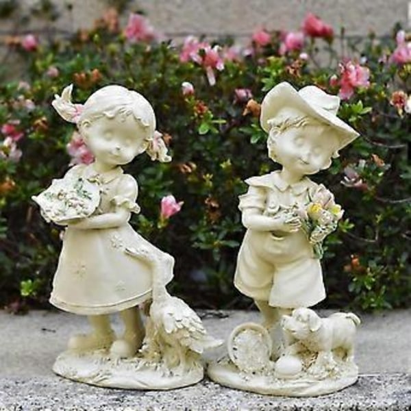 Barnestatue Resin Barnefigur Fin Utførelse Bursdagsgave Skrivebordsornament Ung Figur Skulptur for Stue Kontor (Gutt) Boy