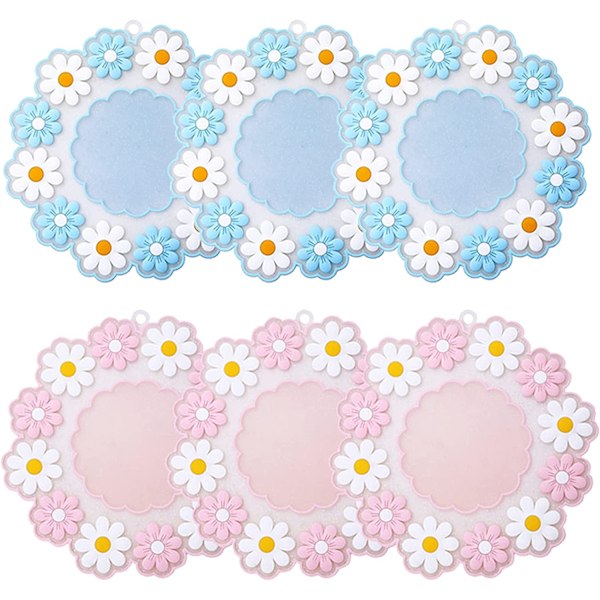 6 kpl Daisy-lasinaluset, joustavat lasinaluset, PVC-lasinaluset, kotiin, keittiöön, ruokasaliin, kahvilaan, toimistoon, asuntolaan (sininen, vaaleanpunainen)