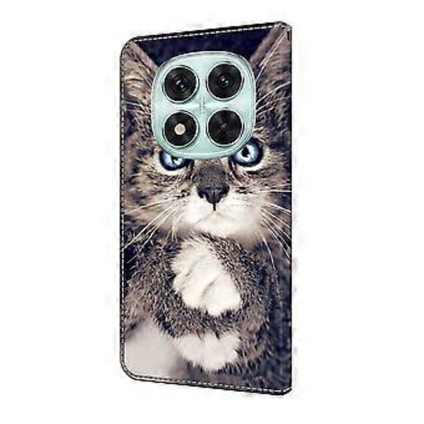 For Xiaomi Redmi Note 14 Pro 5G Lærveske Mønstertrykk Lommebok Stativ Flip Telefondeksel Hand-holding Cat