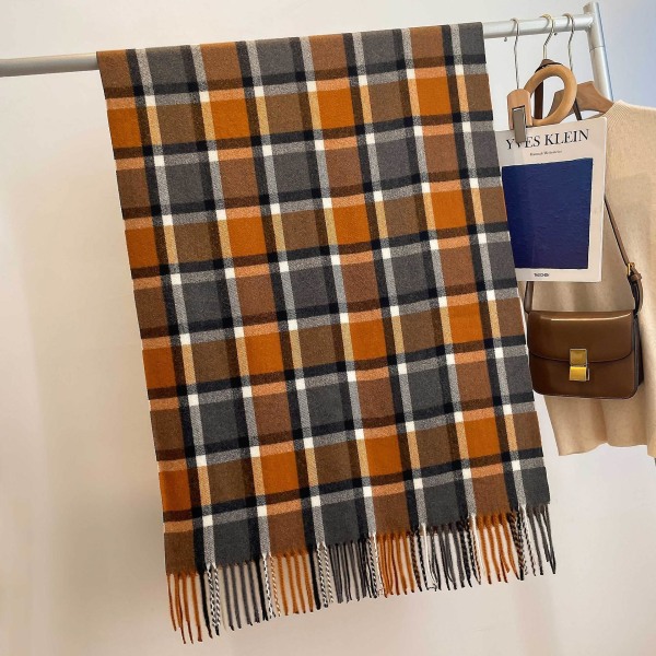 Dametøj Lang & Bred Tartan Cashmere Følelse Sjal Wrap Vinter Varmt Tørklæde（Orange）