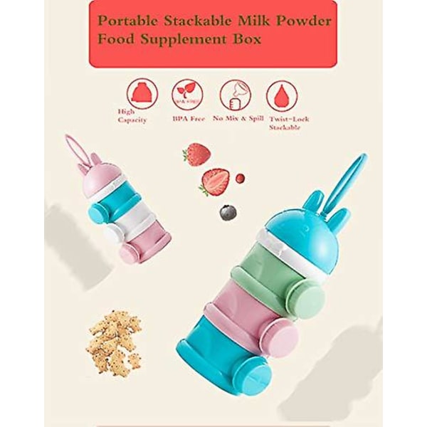 Baby Formula Box No Mix &amp; Spill Bpa Free Twist-lock Stapelbar snacksbehållare, 3 lager (blå)