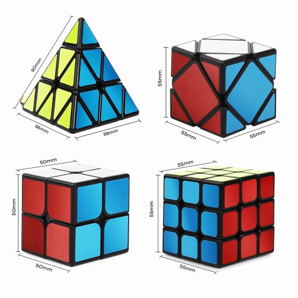 Speed ​​Cube Set, Magic Cube Bundle 2x2 3x3 Pyramid and Skewb Cube Set (4-pack)