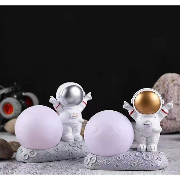 Astronaut Natlampe Månelampe Dekoration Figur (Sølv side ansigt)