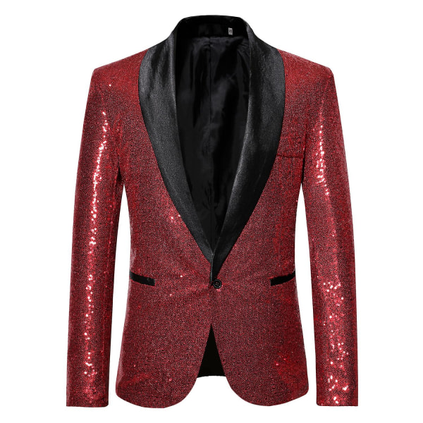 Miesten paljetteja casual bleiserit häät syksy talvi tavallinen takki casual takki (XL viininpunainen)