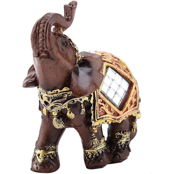 Heldig Rigdom Elefant Statue Skulptur Feng Shui Træ Korn 3D Figur Hjem Desktop Dekoration Gave(M)