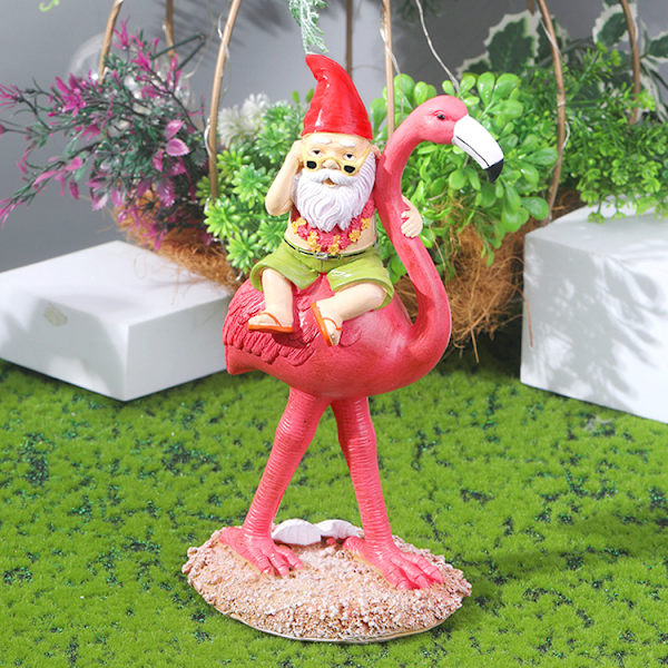 Flamingo Have Gnome Statue - Sjov Dværg Flamingo Figurer, Ya
