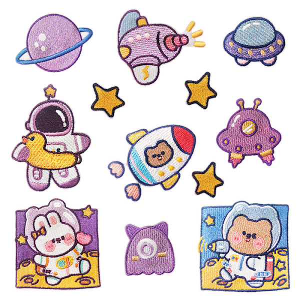 12-pack Astronaut Planet Dator Broderadetiketter Självhäftande