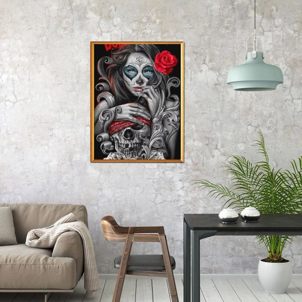 (30x40cm) 5D Timanttimaalaussetti, DIY 5D Skull Girl Ristipisto