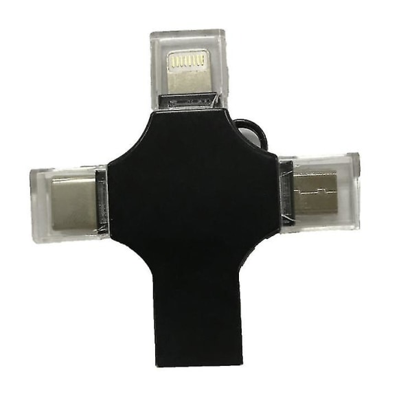 4 i 1 USB minne kompatibel med Iphone, Micro USB &amp; Typ C-enheter (svart)