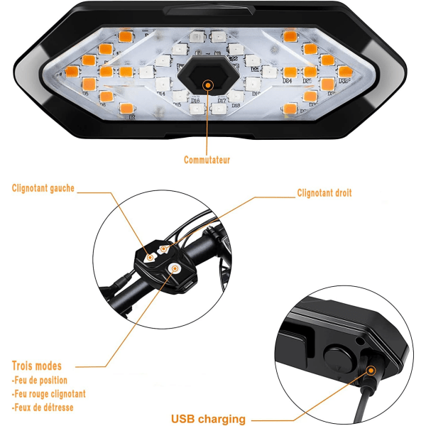 Sykkel blinklys og baklys med lydeffekt, trådløs fjernkontroll
