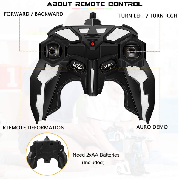 Fjernstyrt bil, Transformer Robot Rc Biler for Barn Leker, 2.4ghz 1:18 Skala Racing Bil Med En-knapps Deformasjon, 360drifting Blå Hvit