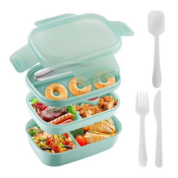 Leak-proof lunch box with compartments, light green