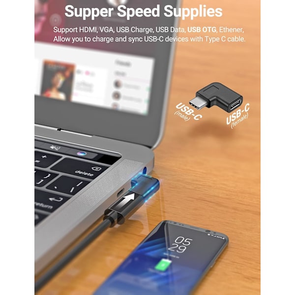 Retvinklet USB C-adapter, 90 graders USB C til USB Type-C han til