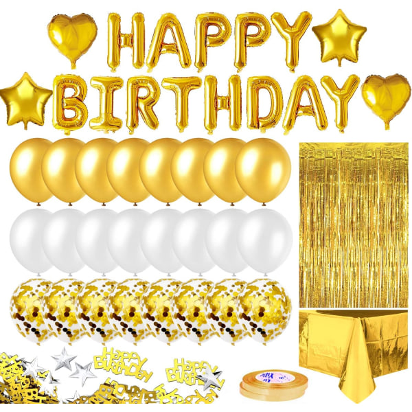 Syntymäpäiväjuhlien koristelu kultainen ilmapallopakkaus Happy Birthday Banner,