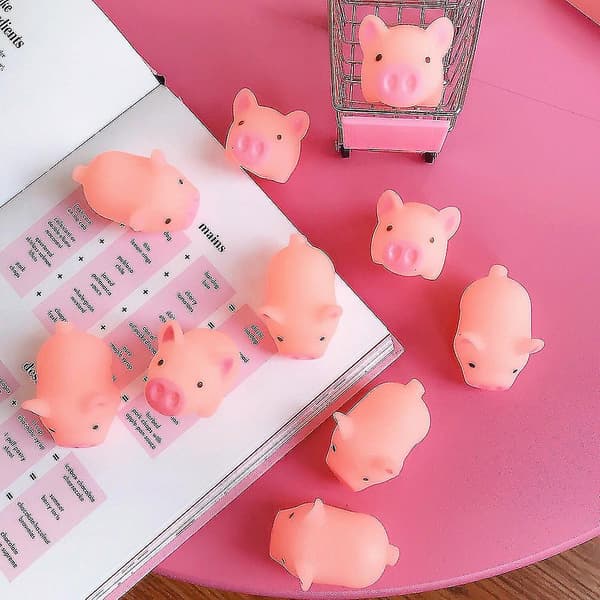10 stk. lyserøde squishy-legetøj i form af en gris til stressaflastning