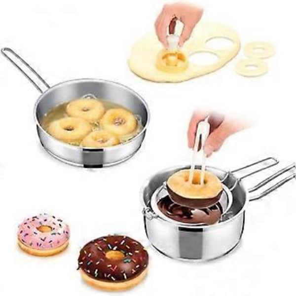 Donut Kageform Med Dipningstang, DIY Doughnut Cutter Biscuit Stemplet Form Dessert Cutter Maker Form Køkken Bageværktøj (Gul 1Stk)