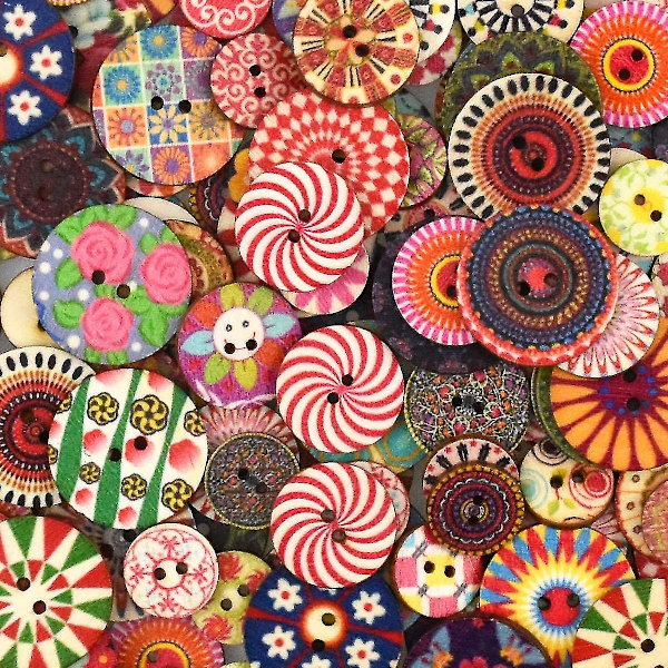 100 stk Blandede Runde Treknapper Assorterte Fargerike Harpiksknapper Retro Håndverk Knapper Tre Syknapper Barn