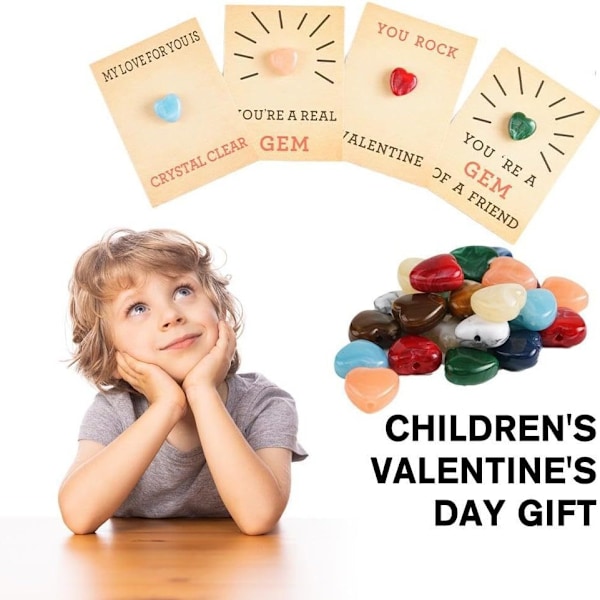 Valentinsdaggave til barn, 24 Valentinsdagskortsett, Studentgave, Hjerteformet krystall Valentinsdagskort for barn
