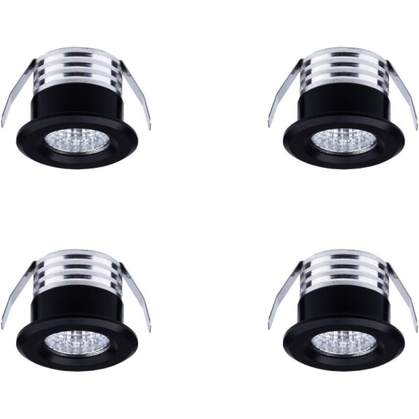 Sæt med 4 mini forsænkede LED-spots, 3 W, kold hvidt lys sort