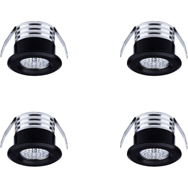 Sæt med 4 mini LED-indbygnings spotlights, 3 W, Neutral lys sort