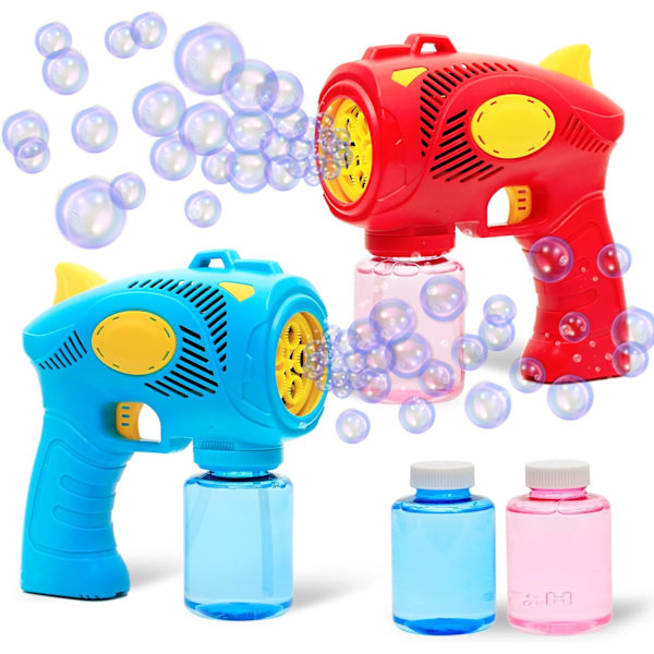 2 bubbelpistoler med 2 bubbellösningar för barn, inomhus och utomhus
