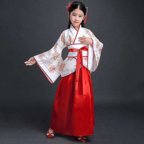 Kinesisk sidenrock Dräkt Flickor Barn Kimono Kina Traditionell Vintage Etnisk Fan Studenter Chorus Dans Dräkt Hanfu（140cm）