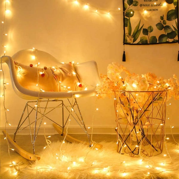 33ft 100 LED Warm White Indoor Fairy Lights, 8 Modes Transparent