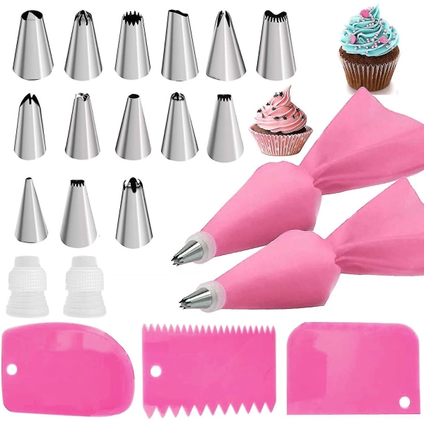 21pcs Piping Bags And Tips Set Pastry Bag 14 Stainless Steel Nozzle