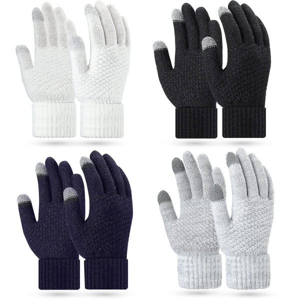 4 par Vinter Touchscreen-handskar Varma stickade handskar Fleecefodrade handskar Elastiska manschetthandskar