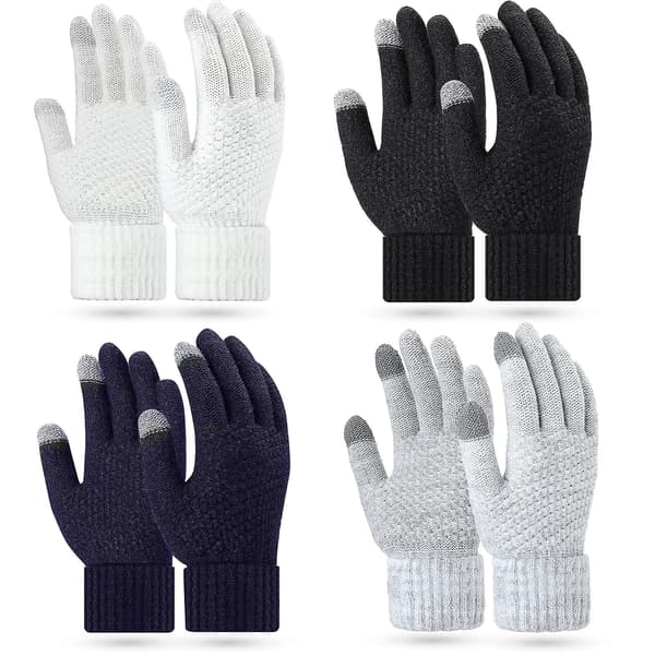 4 par vinter touchscreen handsker varme strikkede handsker fleeceforet handsker elastiske manchet handsker
