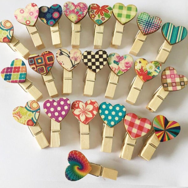 40 Pcs Wooden Clips Mini Love Heart Shape Photo Paper Pegs For Photos Wedding Gift Diy Craft Decor