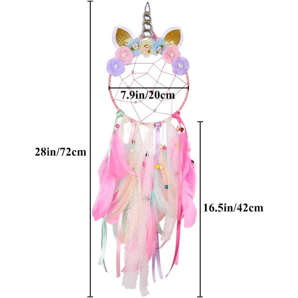 Drömfångare Barn Attrape Reve Licorne Handgjord Enhörningsdrömfångare för Barnrumsinredning 20x72cm, Rosa