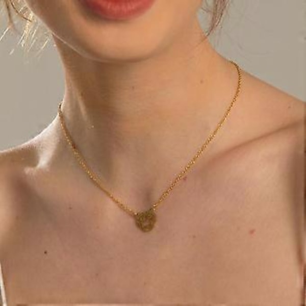 Sött ihåligt lejon tiger ansikte kontur djur hänge halsband för kvinnor och flickor smycken gåva (guld tiger)