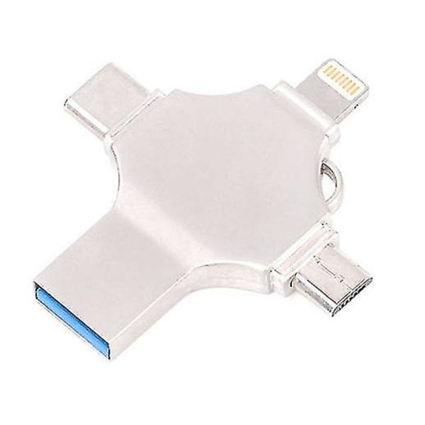 4 i 1 USB-flashstasjon kompatibel med iPhone, Micro USB og Type C-enheter (sølv)