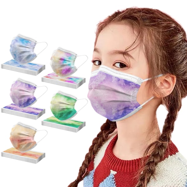 Barnmasker 50st Engångsmasker med tie-dye- print för barn