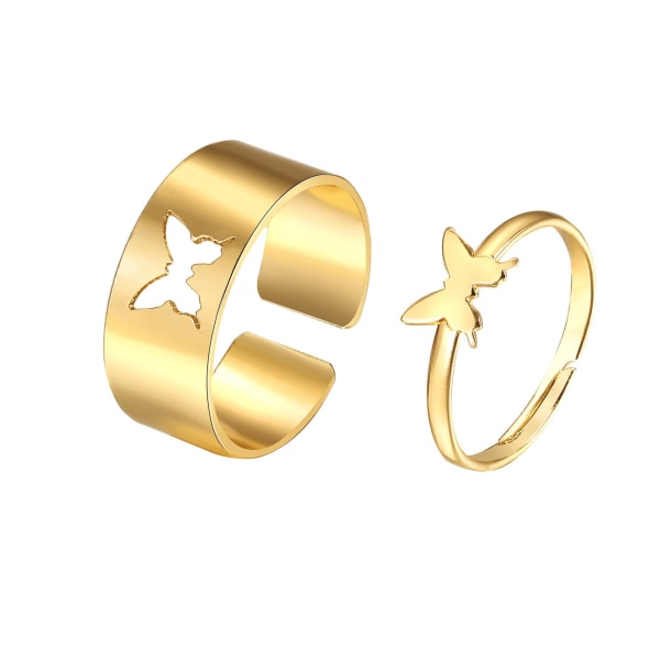 2pcs/set Butterfly Opening Alloy Wide Thin Hollow Couple Rings Finger Rings For Anniversary