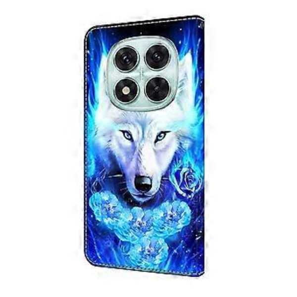 Läderfodral med mönstertryck, plånboksställ och flip-skydd för Xiaomi Redmi Note 14 Pro 5G White Wolf