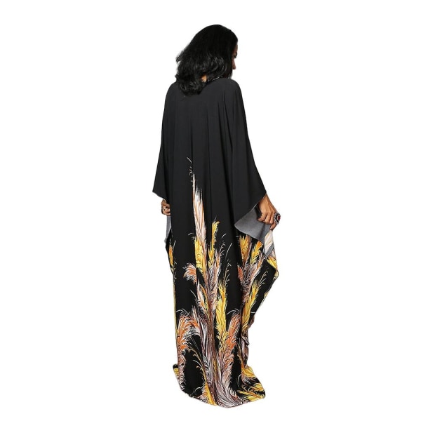 Kvinnors tryckta maxiklänning fladdermusärm strandklänning plus size solklänning strandkläder kaftan cover-ups Dn0532