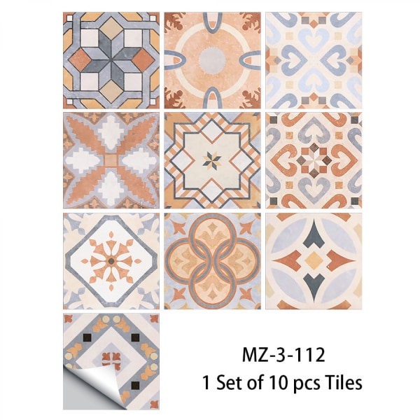 10 STK Retro overflate frostet marokkansk stil fliser klistremerker, 20*20cm
