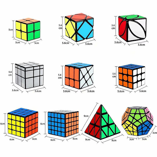Speed Cube Sæt, Cube Bundle 2x2 3x3 4x4 5x5 Pyramide - Puslespil Cube Legetøj Gave 10 Stk