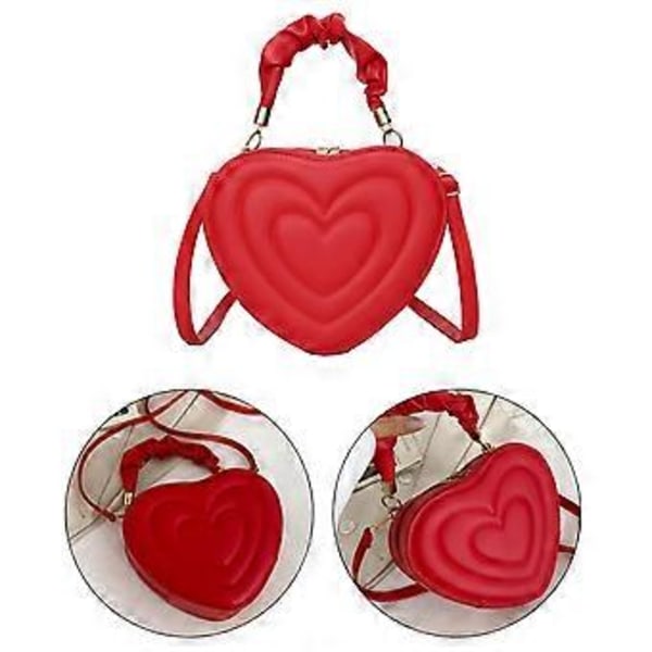 Hjärtformad Axelväska Crossbody Väska Söt Enfärgad Trendig PU Casual Satchel Crossbody Plånbok för Kvinnor Födelsedagspresent (Röd) Red