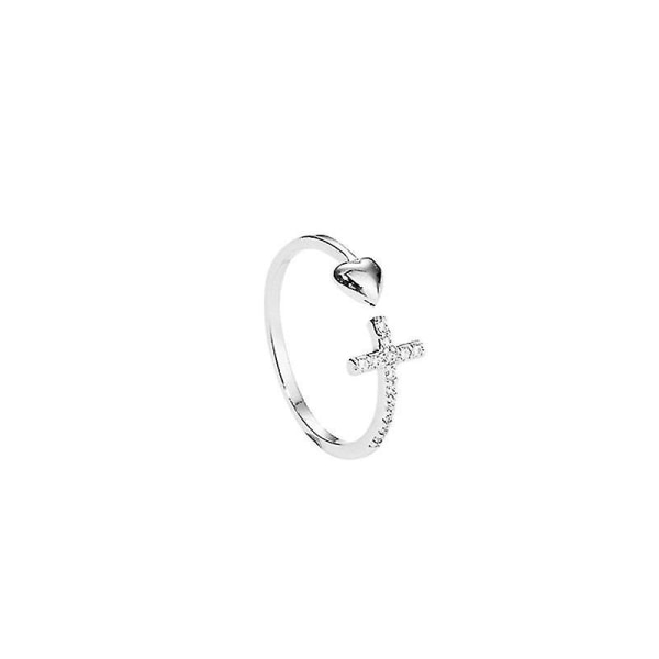 925 Sterling Sølv Hjertekors Ring Fade Fade Åpen Ring Kjærlighet Diamant Nisje Ring Sølv Hjertekors Ring Med Åpent Hjerte
