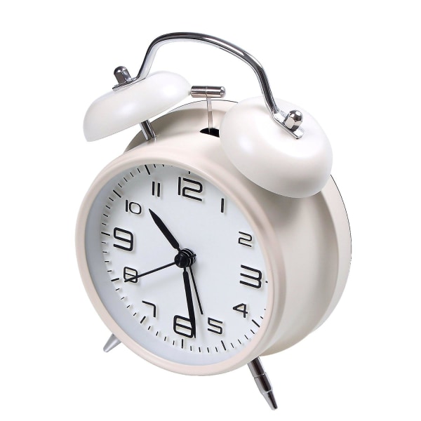 4 Twin Bell Alarm Clock Battery Operated, Loud Mechanical Wind-up Alarm Clock With Stereoscopic Dial, Nightlight, Non Ticking（White）