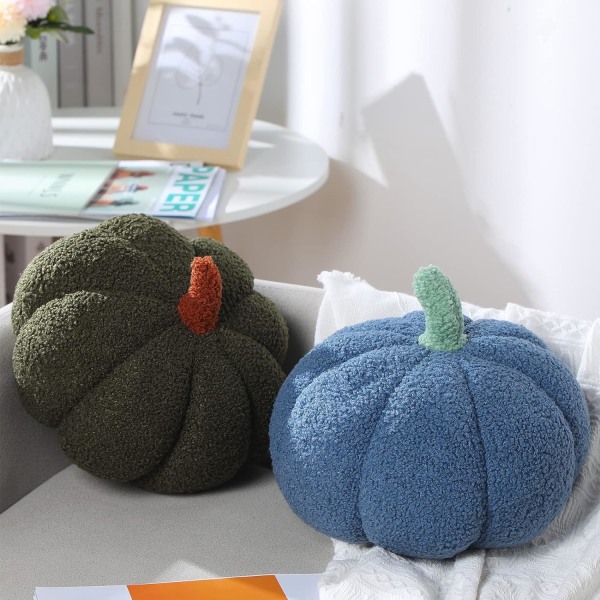 2 st (armégrön, blå) Simulerade pumpa plyschkuddar 3D Pumpk