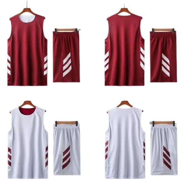 Dobbelt-weared Basketball Jersey Suit Menn Gutter Trening Jersey Suit Rød Hvit（L）