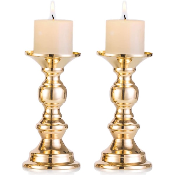 2 Pieces Gold Metal Pillar Candle Holders, Wedding, Candlestick C