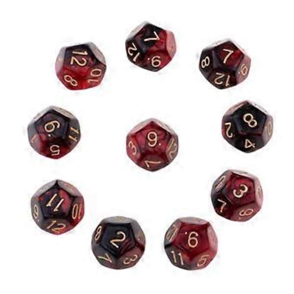 Bordsspel 10 st / set Tärningar D12 D&D Gem 18mm (Röd+Svart) Red+Black