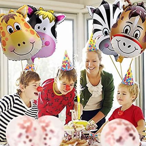 Djurhuvud ballong jumboballonger, 10 st uppblåst ballong för födelsedagsfest dekoration, djurparkstema festdekoration