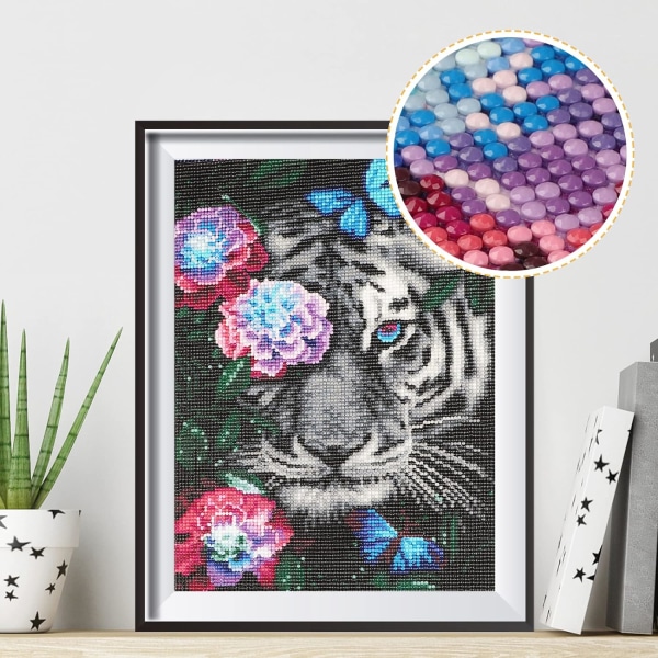 30x40cm Diamantmaleri Tiger, Diamantmaleri Kit til Voksne, D